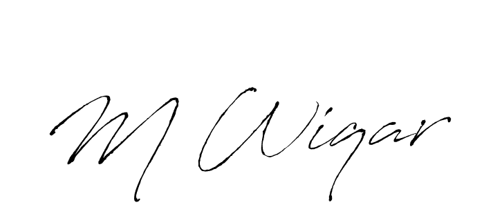 How to make M Wiqar name signature. Use Antro_Vectra style for creating short signs online. This is the latest handwritten sign. M Wiqar signature style 6 images and pictures png
