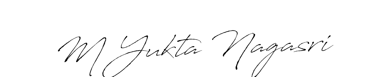 The best way (Antro_Vectra) to make a short signature is to pick only two or three words in your name. The name M Yukta Nagasri include a total of six letters. For converting this name. M Yukta Nagasri signature style 6 images and pictures png