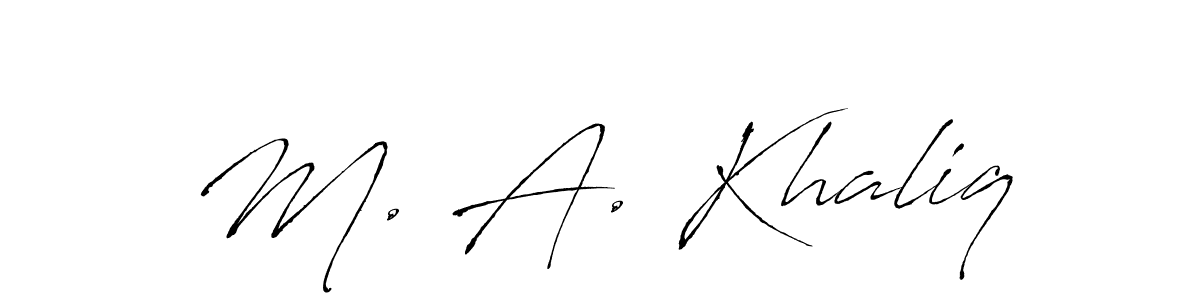 The best way (Antro_Vectra) to make a short signature is to pick only two or three words in your name. The name M. A. Khaliq include a total of six letters. For converting this name. M. A. Khaliq signature style 6 images and pictures png