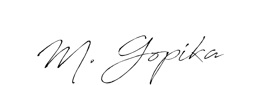 if you are searching for the best signature style for your name M. Gopika. so please give up your signature search. here we have designed multiple signature styles  using Antro_Vectra. M. Gopika signature style 6 images and pictures png