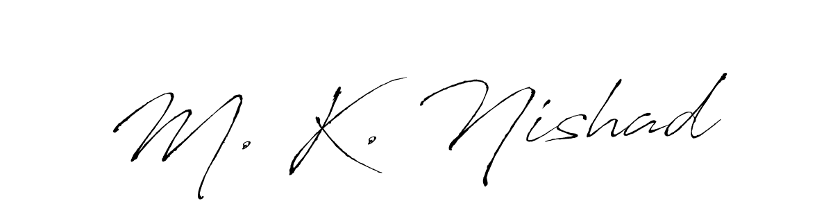 The best way (Antro_Vectra) to make a short signature is to pick only two or three words in your name. The name M. K. Nishad include a total of six letters. For converting this name. M. K. Nishad signature style 6 images and pictures png