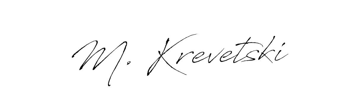 The best way (Antro_Vectra) to make a short signature is to pick only two or three words in your name. The name M. Krevetski include a total of six letters. For converting this name. M. Krevetski signature style 6 images and pictures png