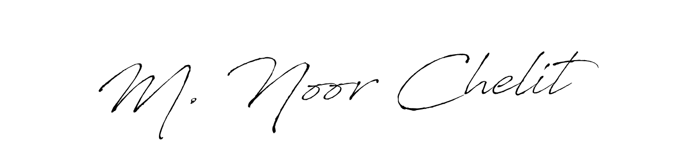 The best way (Antro_Vectra) to make a short signature is to pick only two or three words in your name. The name M. Noor Chelit include a total of six letters. For converting this name. M. Noor Chelit signature style 6 images and pictures png