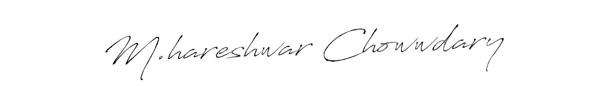 The best way (Antro_Vectra) to make a short signature is to pick only two or three words in your name. The name M.hareshwar Chowwdary include a total of six letters. For converting this name. M.hareshwar Chowwdary signature style 6 images and pictures png