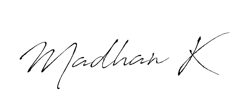 How to make Madhan K name signature. Use Antro_Vectra style for creating short signs online. This is the latest handwritten sign. Madhan K signature style 6 images and pictures png