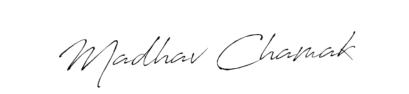 The best way (Antro_Vectra) to make a short signature is to pick only two or three words in your name. The name Madhav Chamak include a total of six letters. For converting this name. Madhav Chamak signature style 6 images and pictures png
