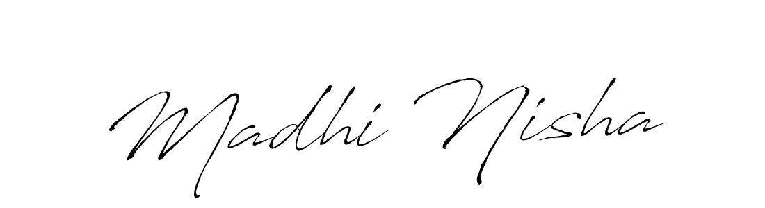 The best way (Antro_Vectra) to make a short signature is to pick only two or three words in your name. The name Madhi Nisha include a total of six letters. For converting this name. Madhi Nisha signature style 6 images and pictures png