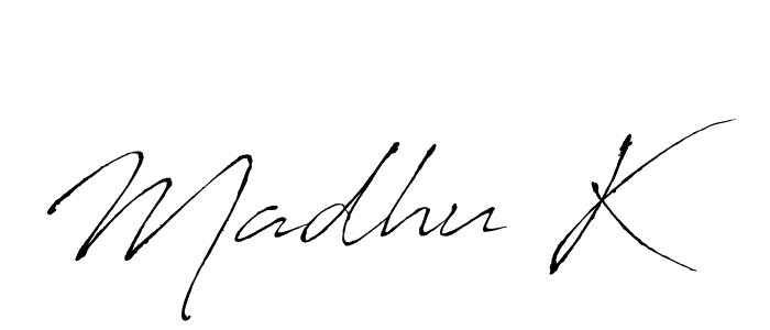 Use a signature maker to create a handwritten signature online. With this signature software, you can design (Antro_Vectra) your own signature for name Madhu K. Madhu K signature style 6 images and pictures png