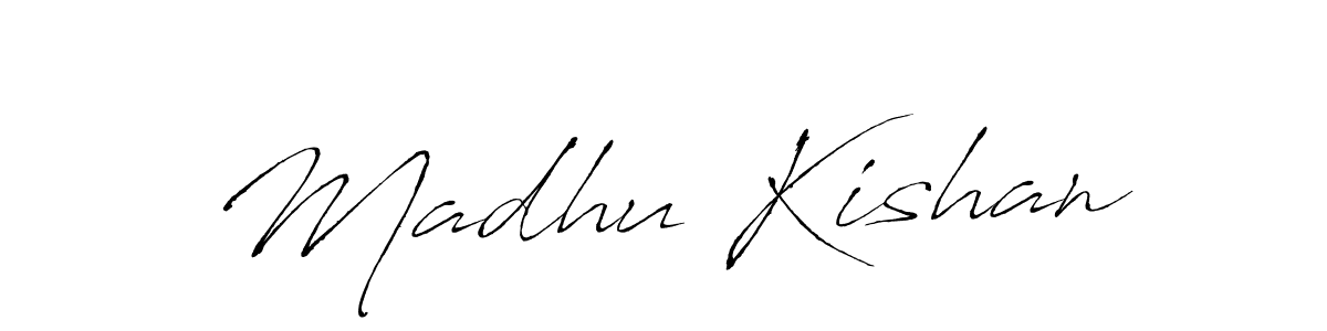 How to make Madhu Kishan name signature. Use Antro_Vectra style for creating short signs online. This is the latest handwritten sign. Madhu Kishan signature style 6 images and pictures png