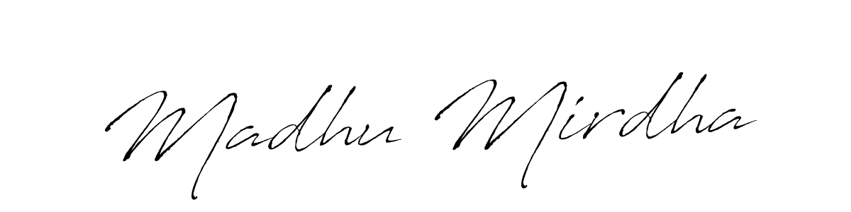 Make a beautiful signature design for name Madhu Mirdha. With this signature (Antro_Vectra) style, you can create a handwritten signature for free. Madhu Mirdha signature style 6 images and pictures png