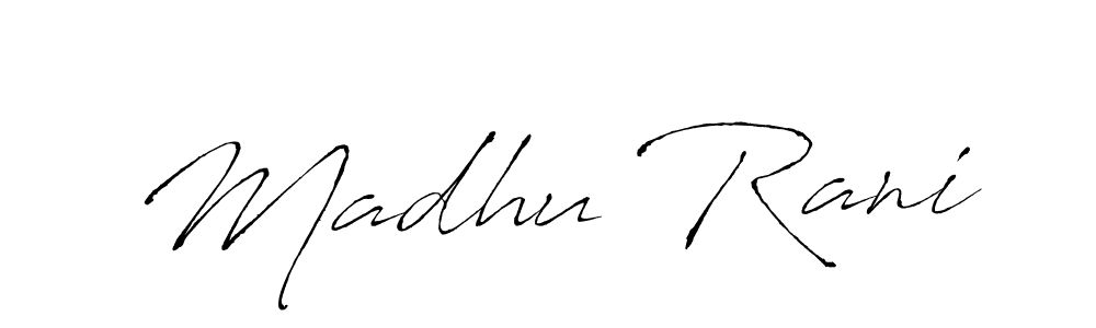 Design your own signature with our free online signature maker. With this signature software, you can create a handwritten (Antro_Vectra) signature for name Madhu Rani. Madhu Rani signature style 6 images and pictures png