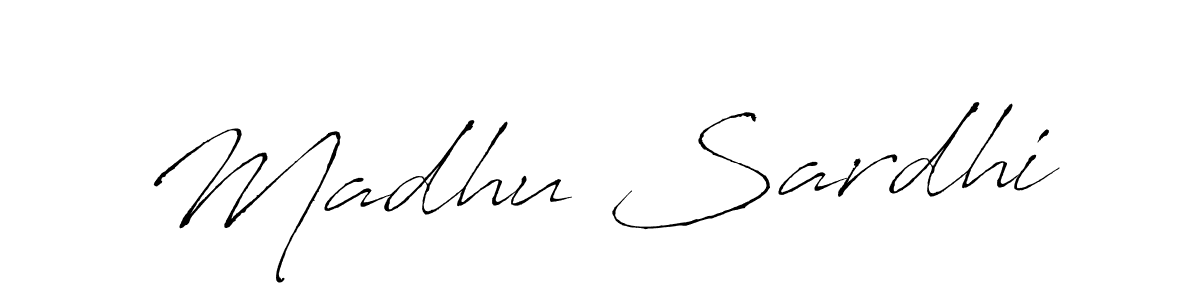 The best way (Antro_Vectra) to make a short signature is to pick only two or three words in your name. The name Madhu Sardhi include a total of six letters. For converting this name. Madhu Sardhi signature style 6 images and pictures png