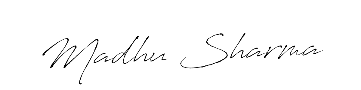 Use a signature maker to create a handwritten signature online. With this signature software, you can design (Antro_Vectra) your own signature for name Madhu Sharma. Madhu Sharma signature style 6 images and pictures png