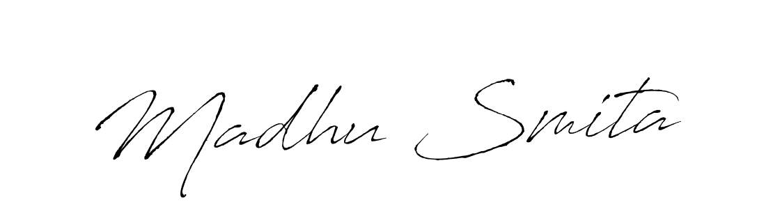 How to make Madhu Smita name signature. Use Antro_Vectra style for creating short signs online. This is the latest handwritten sign. Madhu Smita signature style 6 images and pictures png