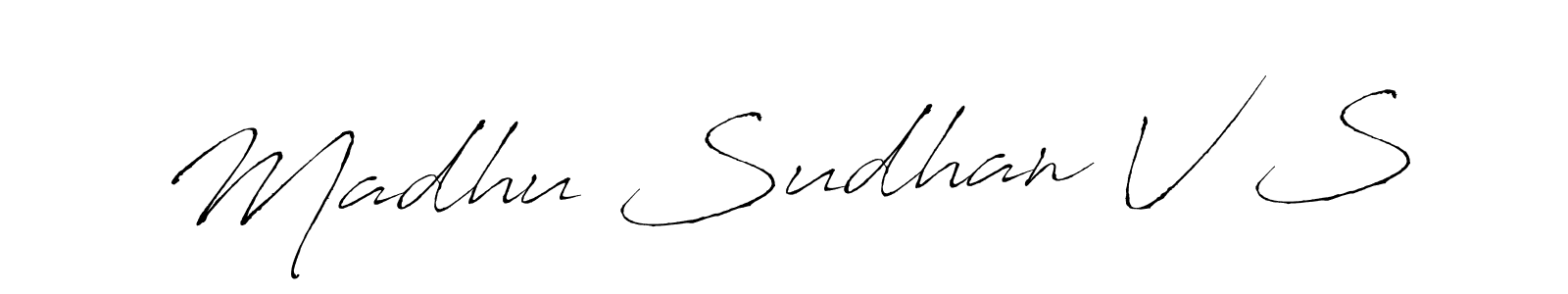 How to make Madhu Sudhan V S signature? Antro_Vectra is a professional autograph style. Create handwritten signature for Madhu Sudhan V S name. Madhu Sudhan V S signature style 6 images and pictures png