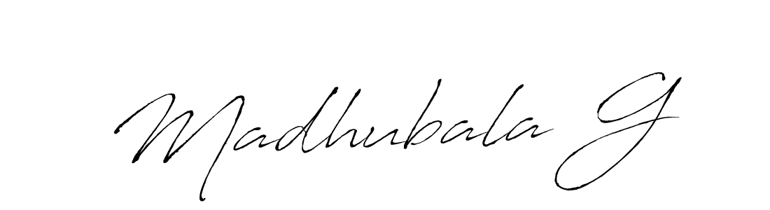 How to make Madhubala G name signature. Use Antro_Vectra style for creating short signs online. This is the latest handwritten sign. Madhubala G signature style 6 images and pictures png