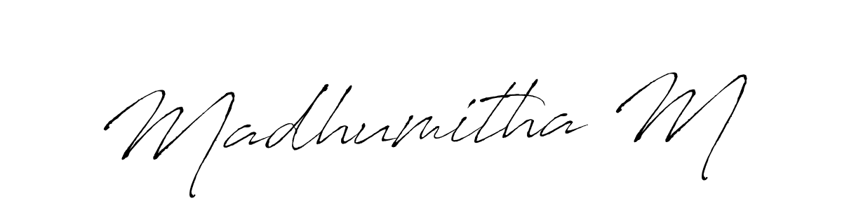 How to make Madhumitha M name signature. Use Antro_Vectra style for creating short signs online. This is the latest handwritten sign. Madhumitha M signature style 6 images and pictures png