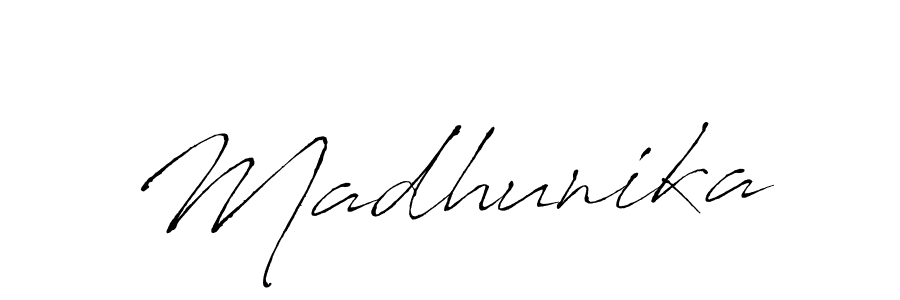 Design your own signature with our free online signature maker. With this signature software, you can create a handwritten (Antro_Vectra) signature for name Madhunika. Madhunika signature style 6 images and pictures png