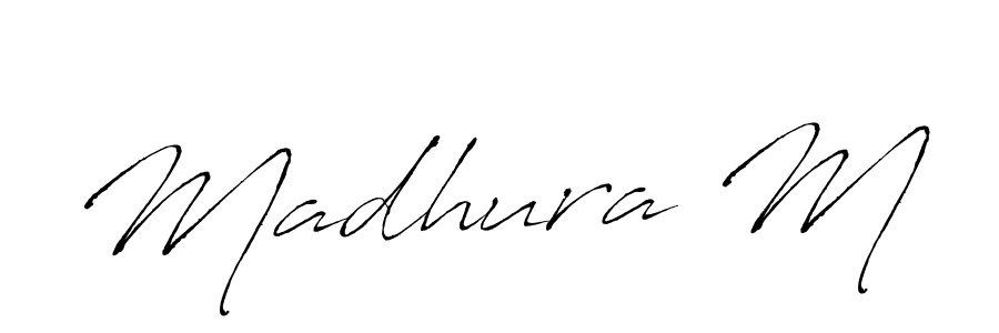 How to make Madhura M name signature. Use Antro_Vectra style for creating short signs online. This is the latest handwritten sign. Madhura M signature style 6 images and pictures png