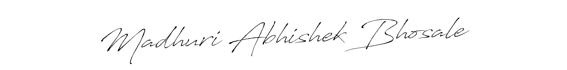 How to make Madhuri Abhishek Bhosale name signature. Use Antro_Vectra style for creating short signs online. This is the latest handwritten sign. Madhuri Abhishek Bhosale signature style 6 images and pictures png