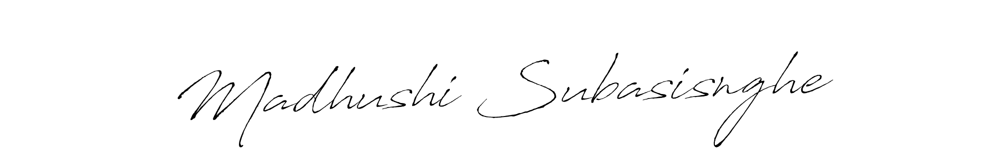 The best way (Antro_Vectra) to make a short signature is to pick only two or three words in your name. The name Madhushi Subasisnghe include a total of six letters. For converting this name. Madhushi Subasisnghe signature style 6 images and pictures png