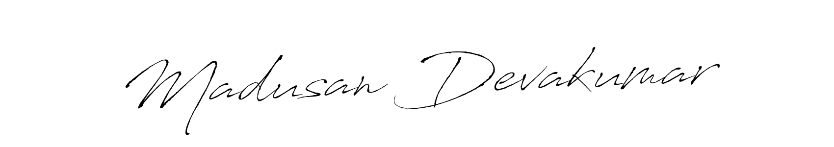 How to make Madusan Devakumar name signature. Use Antro_Vectra style for creating short signs online. This is the latest handwritten sign. Madusan Devakumar signature style 6 images and pictures png