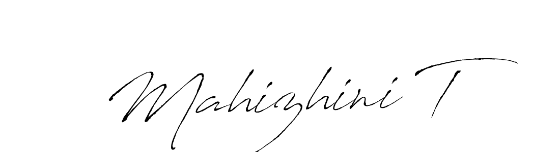 The best way (Antro_Vectra) to make a short signature is to pick only two or three words in your name. The name Mahizhini T include a total of six letters. For converting this name. Mahizhini T signature style 6 images and pictures png