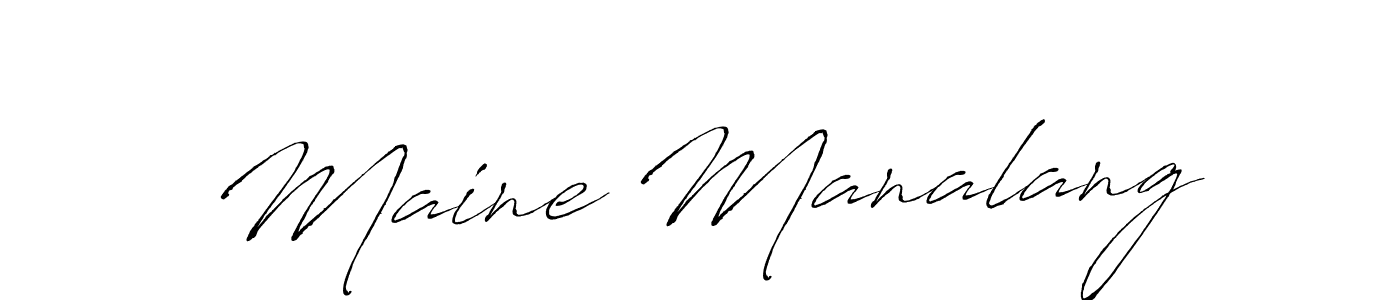 The best way (Antro_Vectra) to make a short signature is to pick only two or three words in your name. The name Maine Manalang include a total of six letters. For converting this name. Maine Manalang signature style 6 images and pictures png