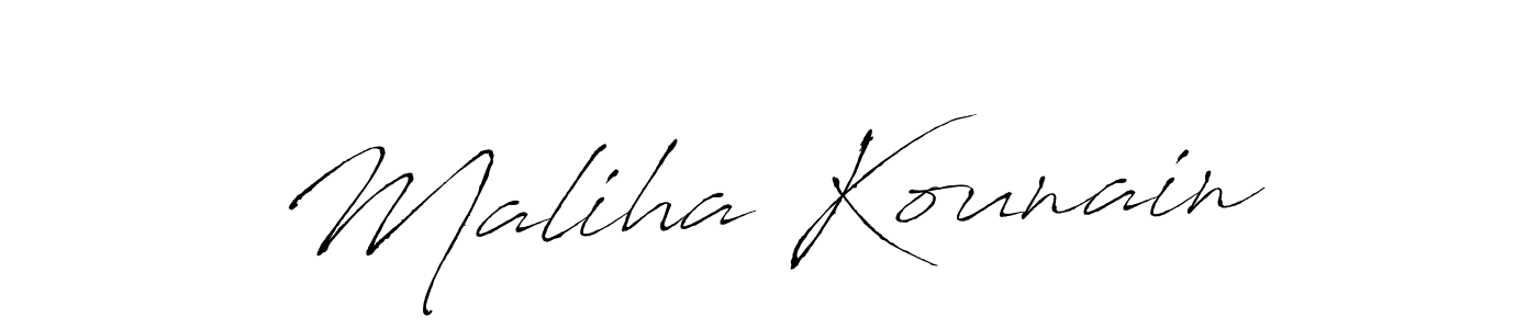 Design your own signature with our free online signature maker. With this signature software, you can create a handwritten (Antro_Vectra) signature for name Maliha Kounain. Maliha Kounain signature style 6 images and pictures png
