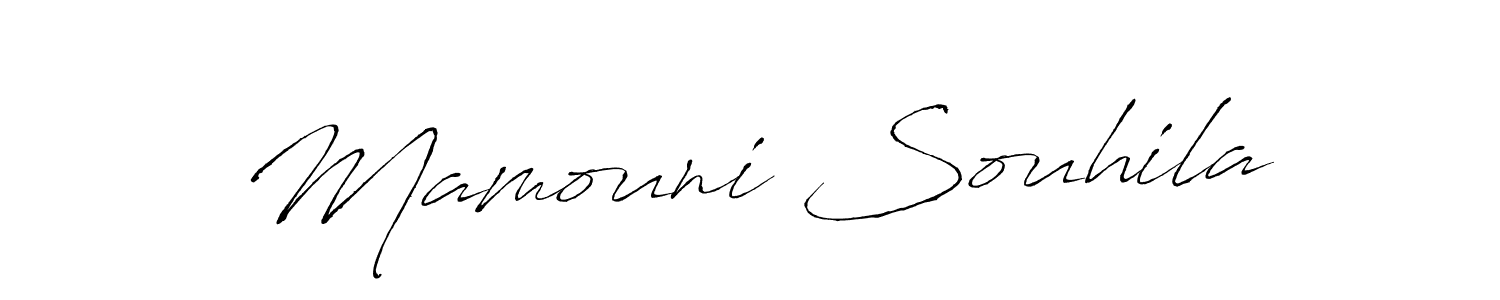 The best way (Antro_Vectra) to make a short signature is to pick only two or three words in your name. The name Mamouni Souhila include a total of six letters. For converting this name. Mamouni Souhila signature style 6 images and pictures png