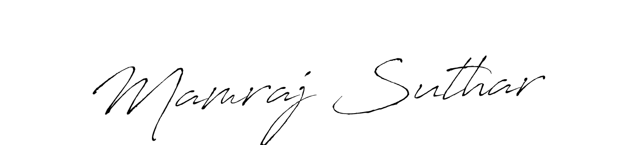 The best way (Antro_Vectra) to make a short signature is to pick only two or three words in your name. The name Mamraj Suthar include a total of six letters. For converting this name. Mamraj Suthar signature style 6 images and pictures png