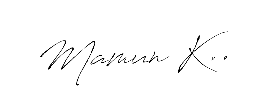 The best way (Antro_Vectra) to make a short signature is to pick only two or three words in your name. The name Mamun K.. include a total of six letters. For converting this name. Mamun K.. signature style 6 images and pictures png