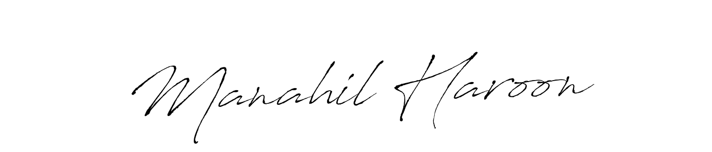 How to make Manahil Haroon name signature. Use Antro_Vectra style for creating short signs online. This is the latest handwritten sign. Manahil Haroon signature style 6 images and pictures png