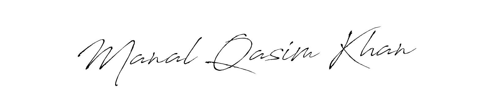 Make a beautiful signature design for name Manal Qasim Khan. With this signature (Antro_Vectra) style, you can create a handwritten signature for free. Manal Qasim Khan signature style 6 images and pictures png