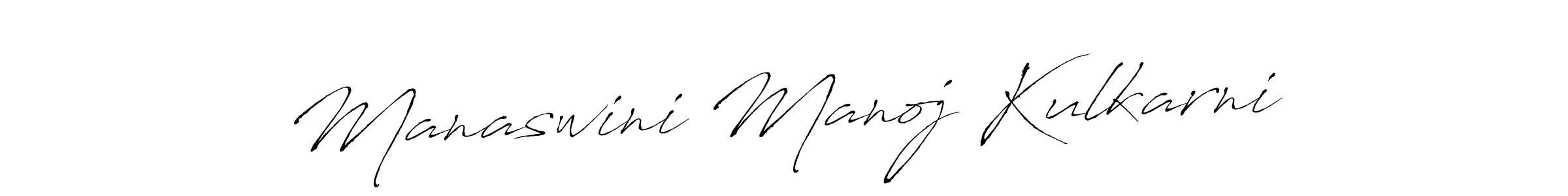 Antro_Vectra is a professional signature style that is perfect for those who want to add a touch of class to their signature. It is also a great choice for those who want to make their signature more unique. Get Manaswini Manoj Kulkarni name to fancy signature for free. Manaswini Manoj Kulkarni signature style 6 images and pictures png