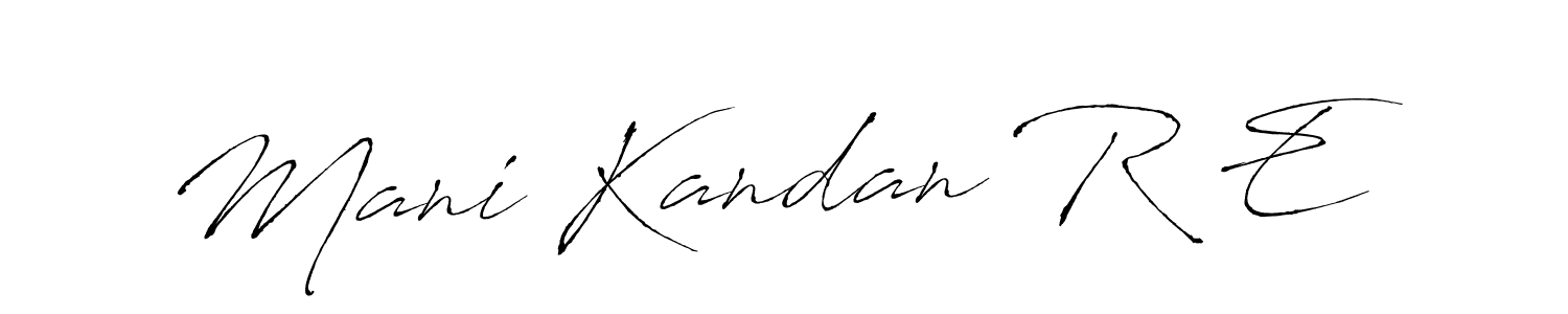 The best way (Antro_Vectra) to make a short signature is to pick only two or three words in your name. The name Mani Kandan R E include a total of six letters. For converting this name. Mani Kandan R E signature style 6 images and pictures png