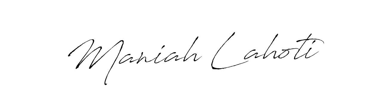 How to make Maniah Lahoti name signature. Use Antro_Vectra style for creating short signs online. This is the latest handwritten sign. Maniah Lahoti signature style 6 images and pictures png