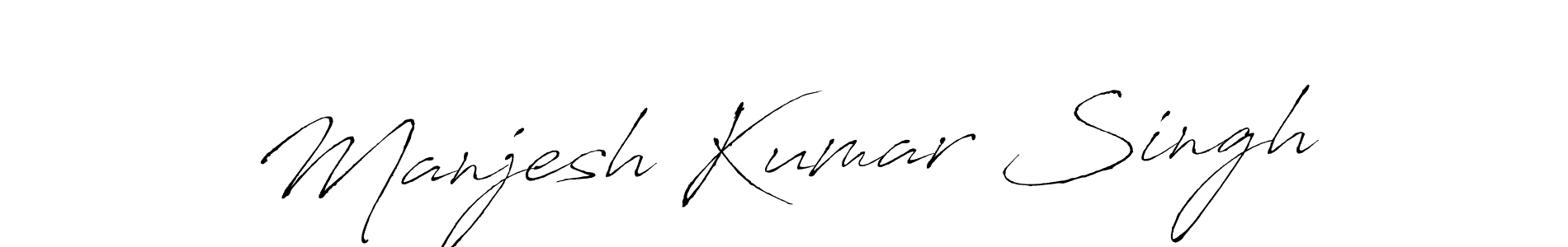 How to make Manjesh Kumar Singh name signature. Use Antro_Vectra style for creating short signs online. This is the latest handwritten sign. Manjesh Kumar Singh signature style 6 images and pictures png
