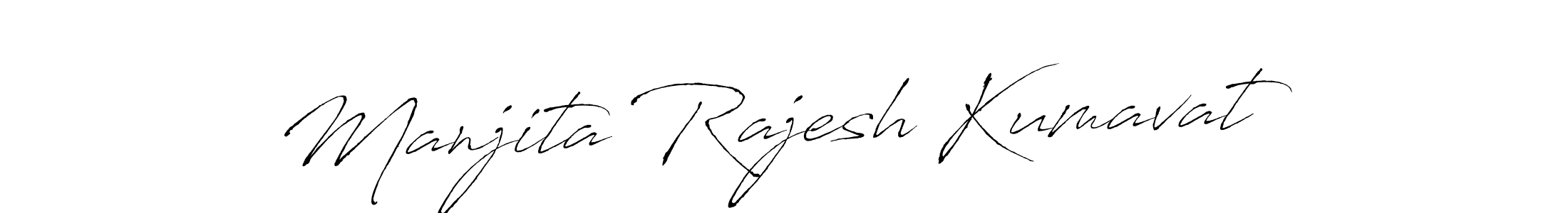 The best way (Antro_Vectra) to make a short signature is to pick only two or three words in your name. The name Manjita Rajesh Kumavat include a total of six letters. For converting this name. Manjita Rajesh Kumavat signature style 6 images and pictures png