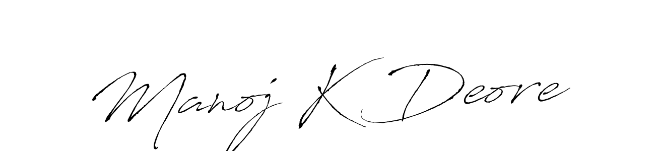 How to make Manoj K Deore name signature. Use Antro_Vectra style for creating short signs online. This is the latest handwritten sign. Manoj K Deore signature style 6 images and pictures png