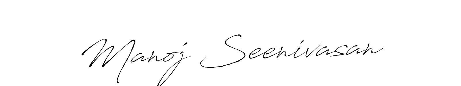 The best way (Antro_Vectra) to make a short signature is to pick only two or three words in your name. The name Manoj Seenivasan include a total of six letters. For converting this name. Manoj Seenivasan signature style 6 images and pictures png