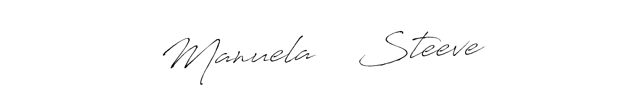 Create a beautiful signature design for name Manuela ❤️ Steeve. With this signature (Antro_Vectra) fonts, you can make a handwritten signature for free. Manuela ❤️ Steeve signature style 6 images and pictures png