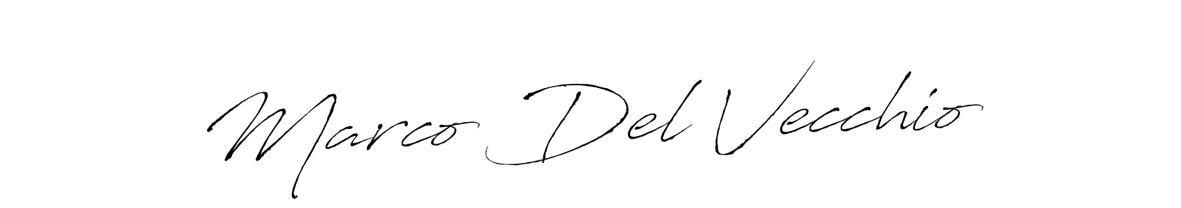 How to make Marco Del Vecchio name signature. Use Antro_Vectra style for creating short signs online. This is the latest handwritten sign. Marco Del Vecchio signature style 6 images and pictures png