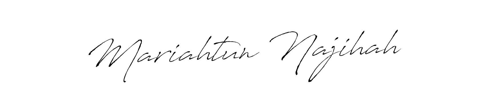 if you are searching for the best signature style for your name Mariahtun Najihah. so please give up your signature search. here we have designed multiple signature styles  using Antro_Vectra. Mariahtun Najihah signature style 6 images and pictures png