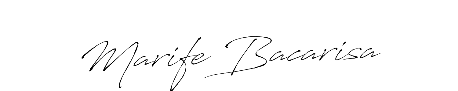 The best way (Antro_Vectra) to make a short signature is to pick only two or three words in your name. The name Marife Bacarisa include a total of six letters. For converting this name. Marife Bacarisa signature style 6 images and pictures png