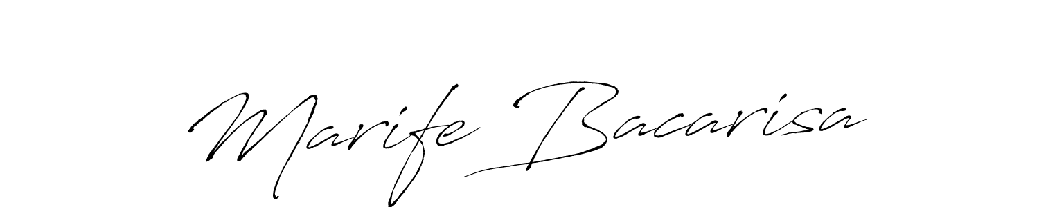 The best way (Antro_Vectra) to make a short signature is to pick only two or three words in your name. The name Marife Bacarisa include a total of six letters. For converting this name. Marife Bacarisa signature style 6 images and pictures png