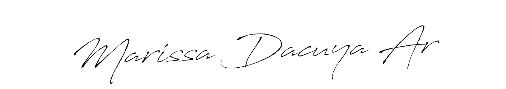 How to make Marissa Dacuya Ar name signature. Use Antro_Vectra style for creating short signs online. This is the latest handwritten sign. Marissa Dacuya Ar signature style 6 images and pictures png