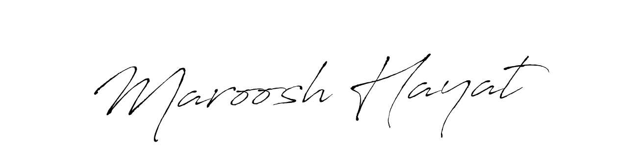 The best way (Antro_Vectra) to make a short signature is to pick only two or three words in your name. The name Maroosh Hayat include a total of six letters. For converting this name. Maroosh Hayat signature style 6 images and pictures png