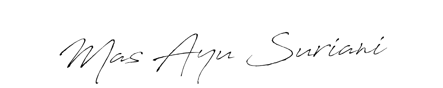 Antro_Vectra is a professional signature style that is perfect for those who want to add a touch of class to their signature. It is also a great choice for those who want to make their signature more unique. Get Mas Ayu Suriani name to fancy signature for free. Mas Ayu Suriani signature style 6 images and pictures png