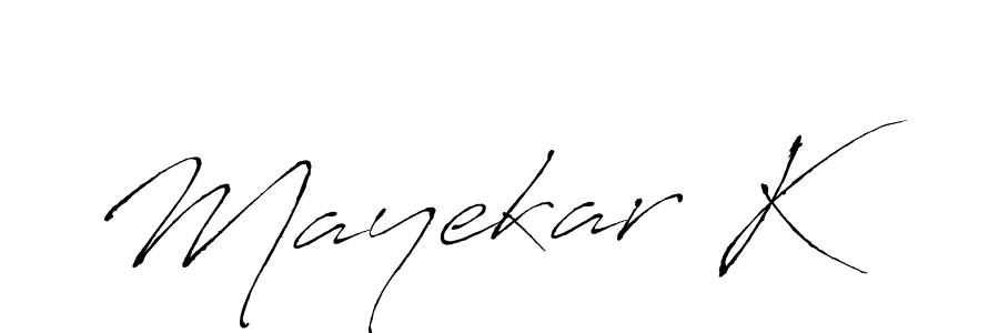 Also You can easily find your signature by using the search form. We will create Mayekar K name handwritten signature images for you free of cost using Antro_Vectra sign style. Mayekar K signature style 6 images and pictures png